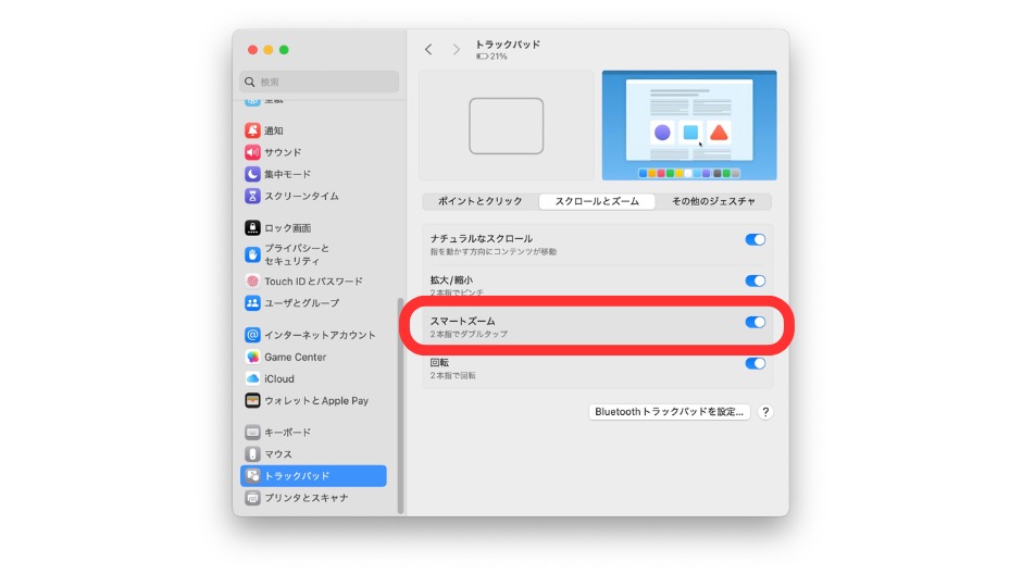 スマートズームの設定方法